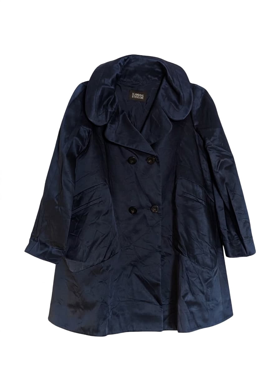 Scanlan & Theodore Navy Blue Double Breasted Satin Coat - Women's Size 8 — photo 1 of 5