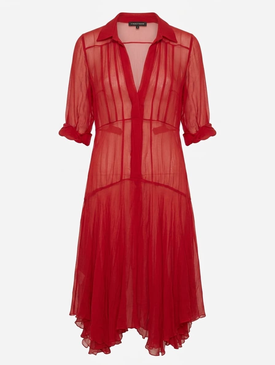 Scanlan & Theodore Red Sheer Silk Chiffon Dress - Size 8 — photo 1 of 7