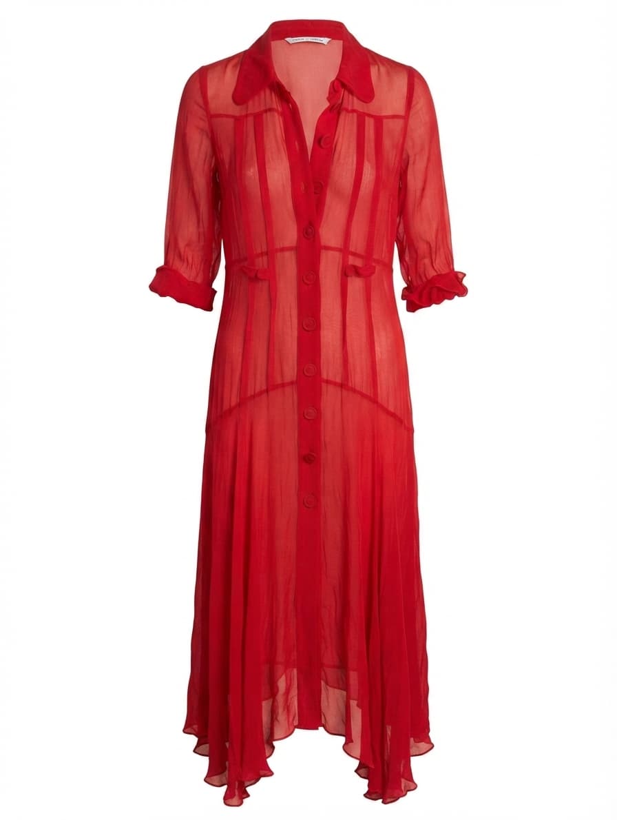 Scanlan & Theodore Sheer Silk Button-Down Midi Dress Red AU 8 — photo 1 of 7