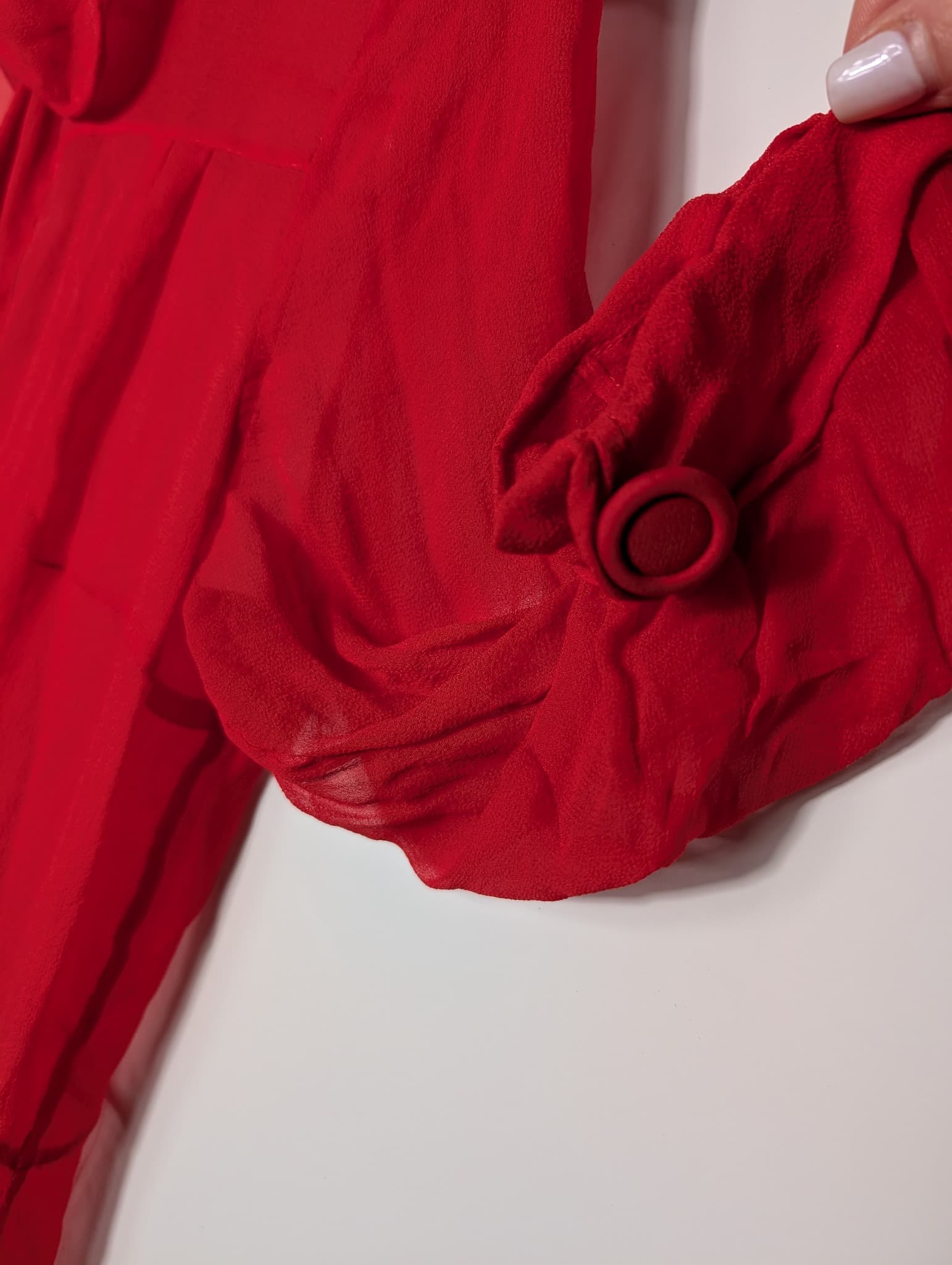 Scanlan & Theodore Sheer Silk Button-Down Midi Dress Red AU 8 — photo 3 of 7