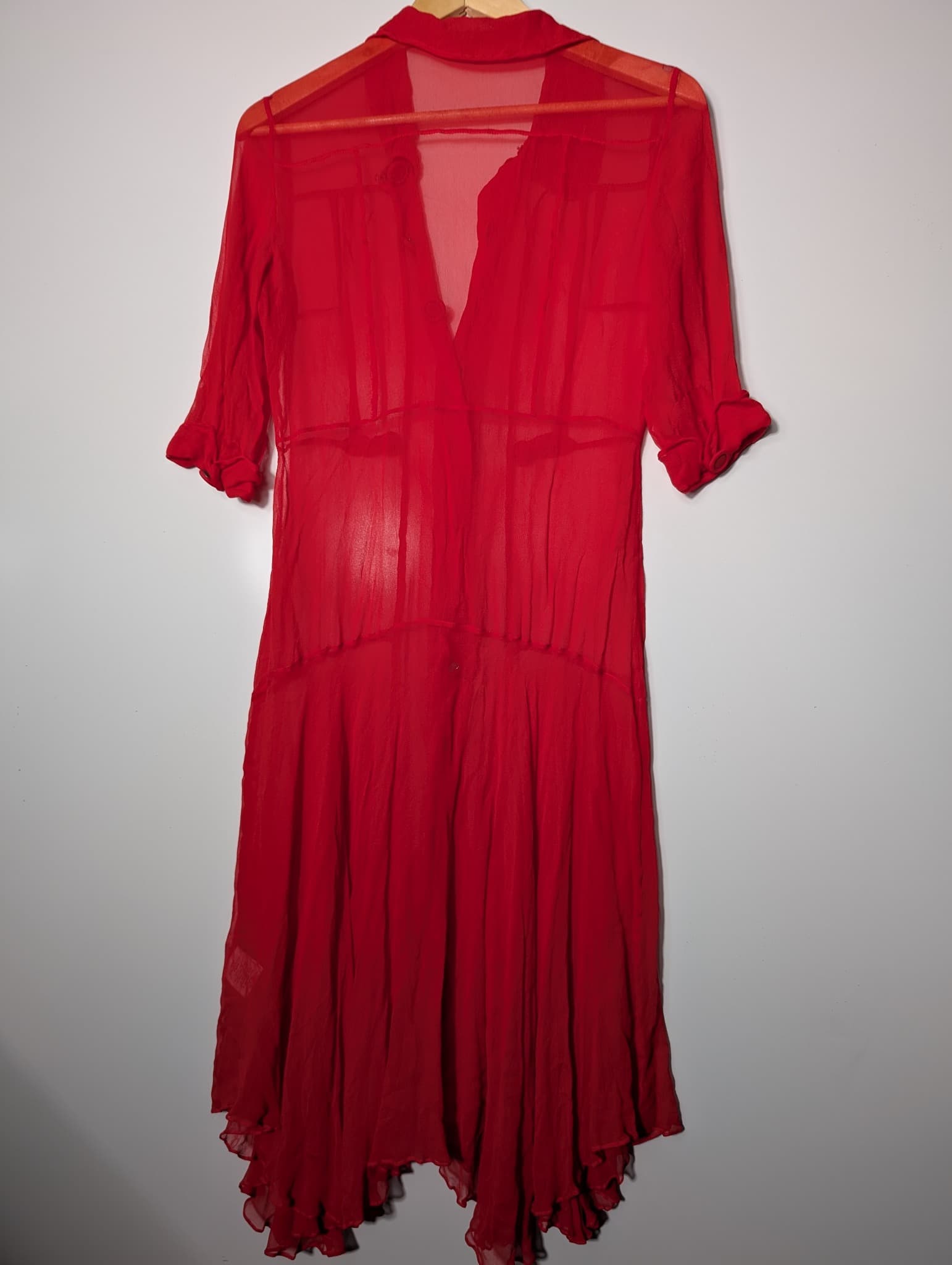 Scanlan & Theodore Sheer Silk Button-Down Midi Dress Red AU 8 — photo 4 of 7