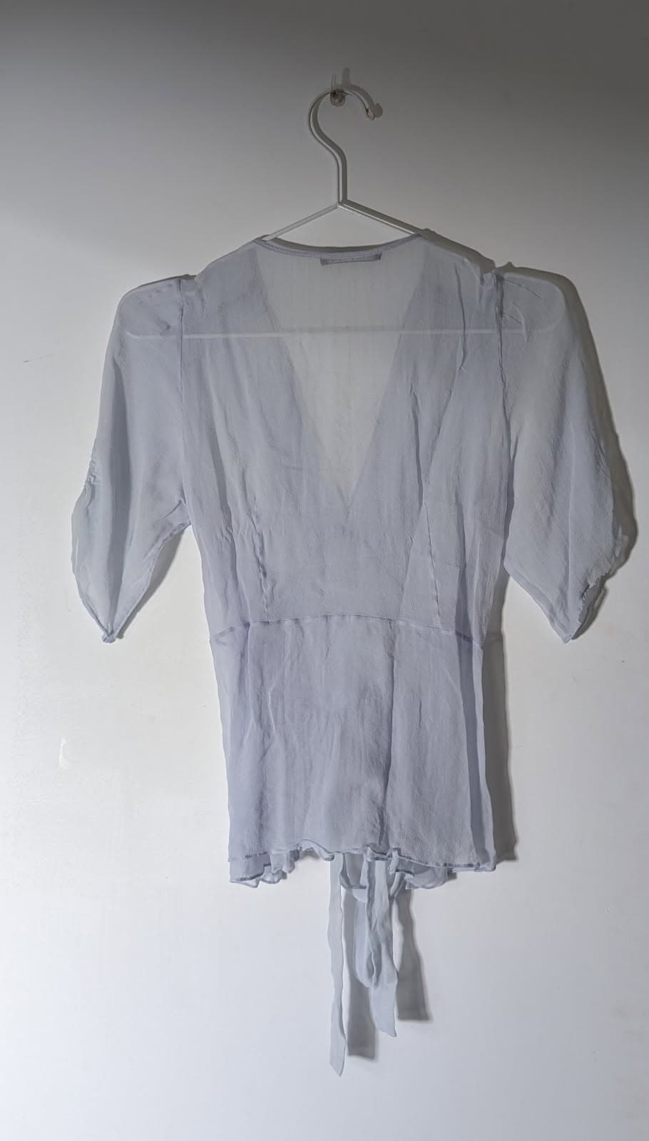 Scanlan & Theodore Silk Tie-Front Blouse - Pale Blue Size 8 — photo 6 of 6