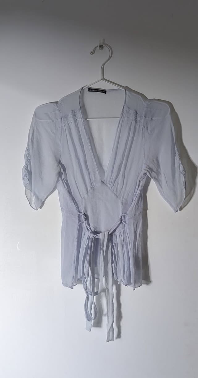 Scanlan & Theodore Silk Tie-Front Blouse - Pale Blue Size 8 — photo 1 of 6