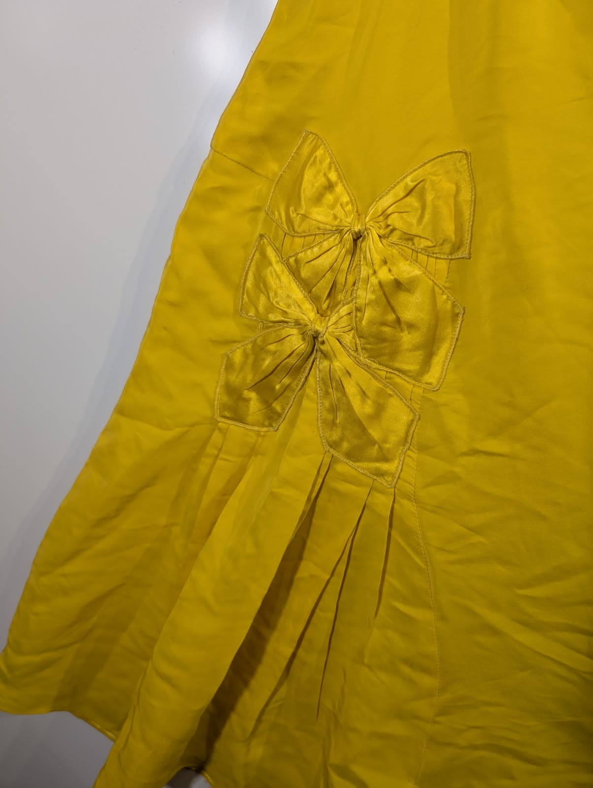 Scanlan & Theodore Vintage Yellow Silk Spaghetti Strap Bow Detail Dress — photo 3 of 7