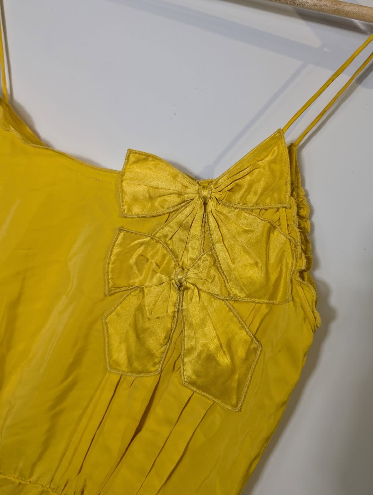 Scanlan & Theodore Vintage Yellow Silk Spaghetti Strap Bow Detail Dress — photo 5 of 7