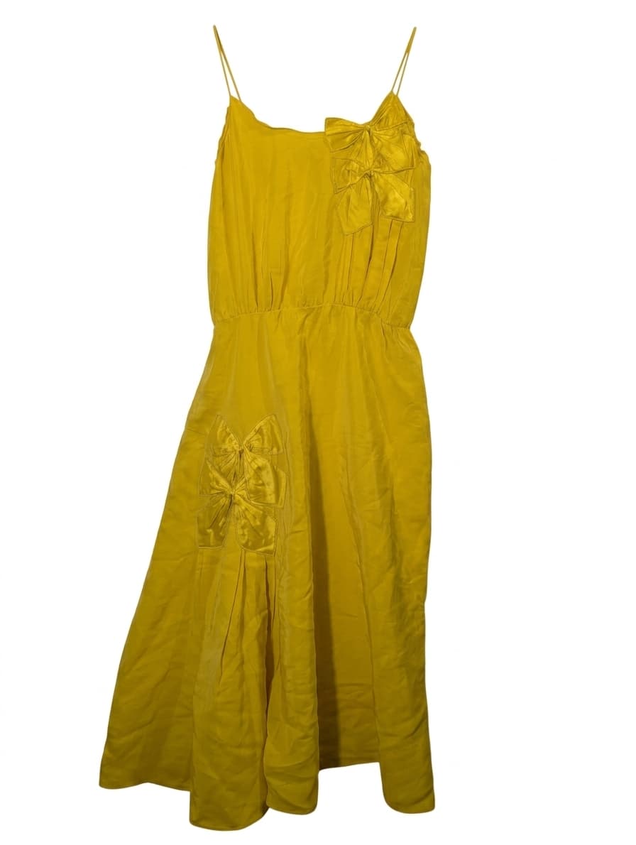 Scanlan & Theodore Vintage Yellow Silk Spaghetti Strap Bow Detail Dress — photo 1 of 7