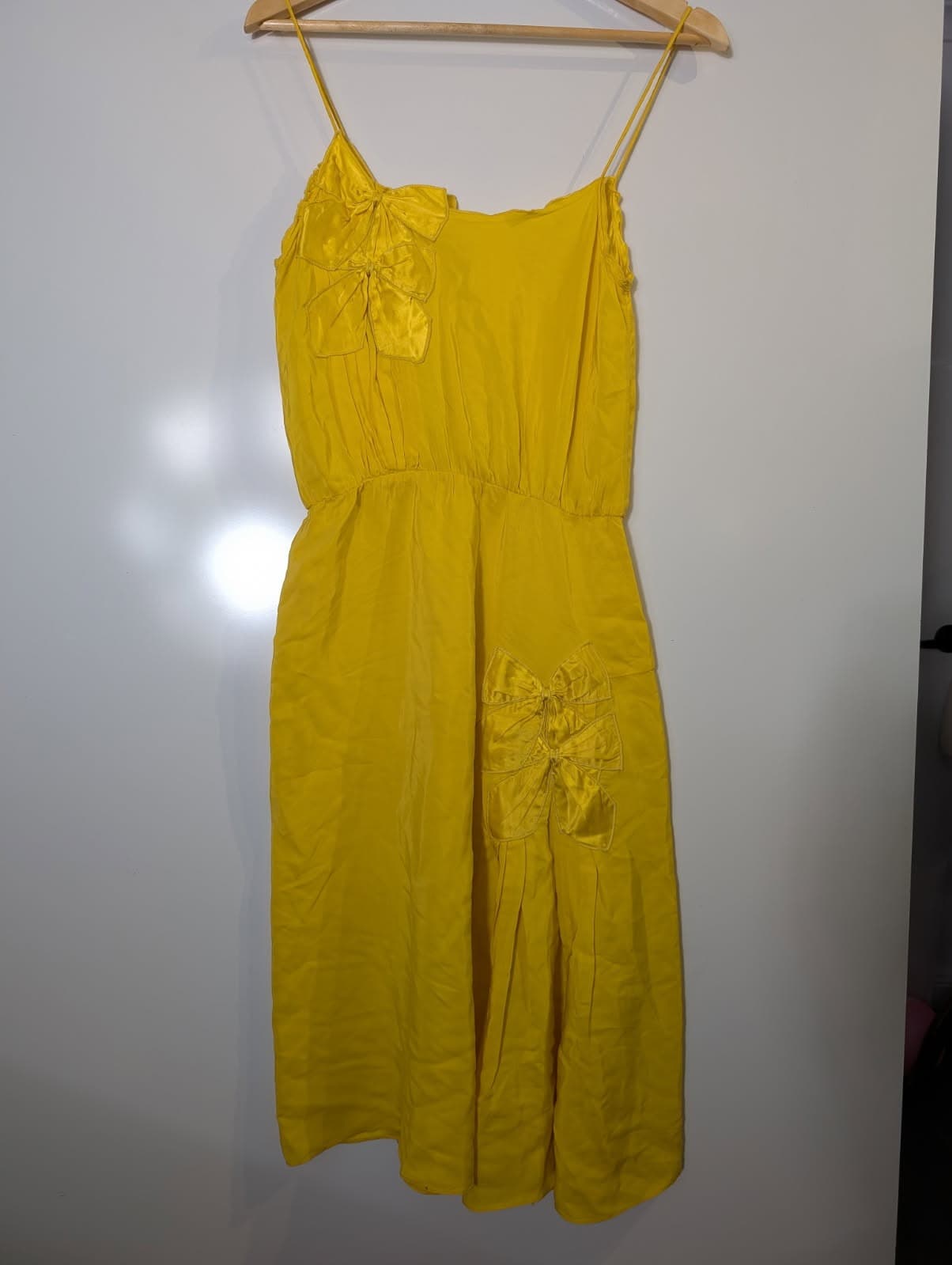 Scanlan & Theodore Vintage Yellow Silk Spaghetti Strap Bow Detail Dress — photo 7 of 7