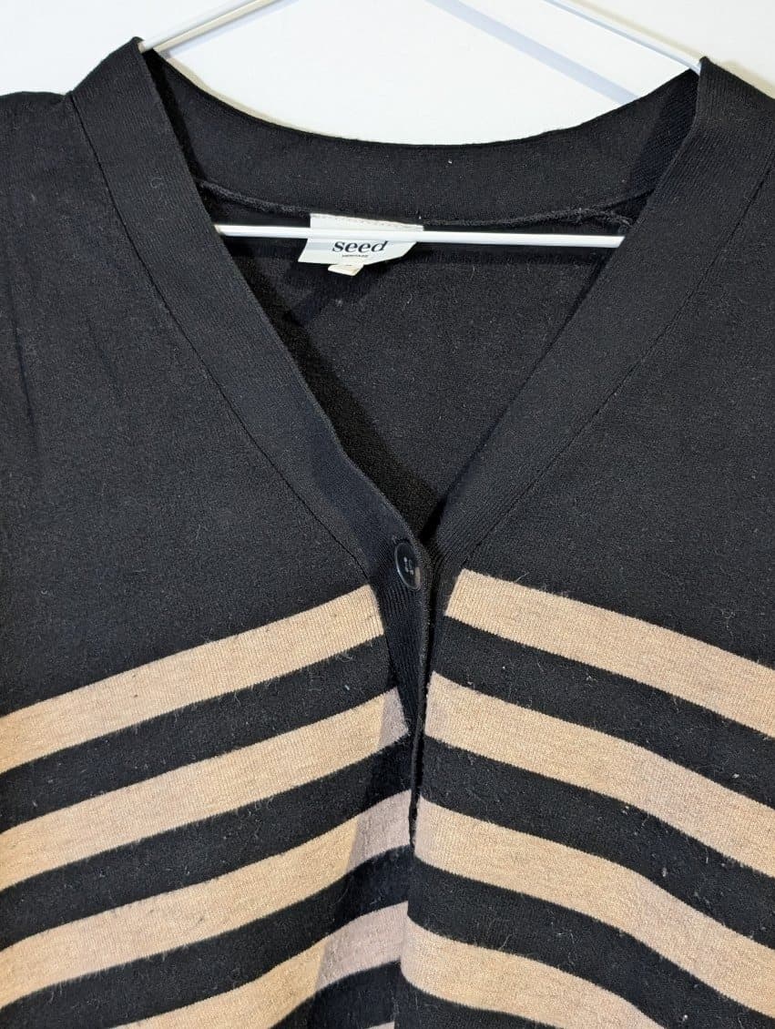 Seed Heritage V-Neck Cardigan - Black and Tan Striped Women's Size M — photo 2 of 8