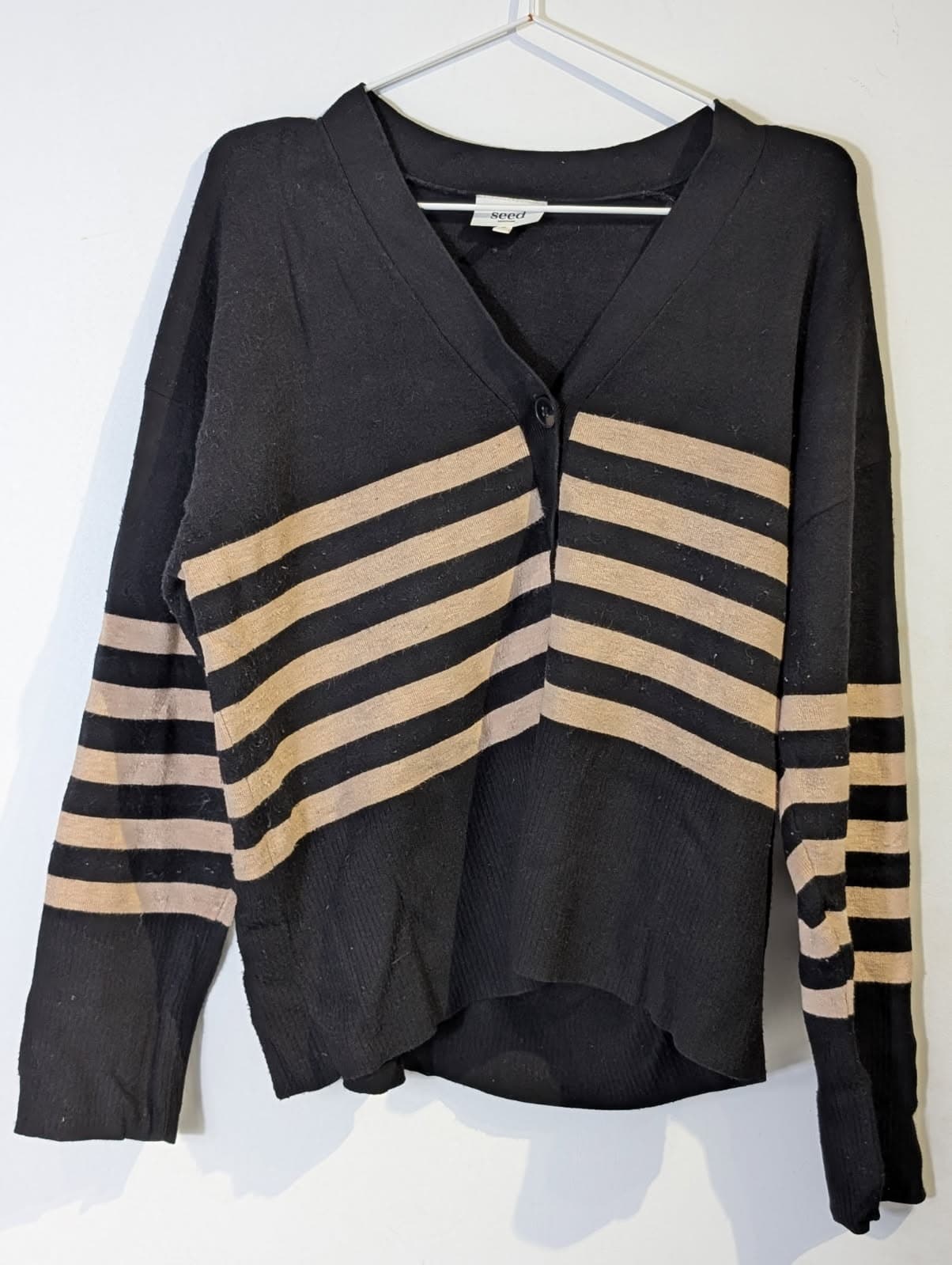 Seed Heritage V-Neck Cardigan - Black and Tan Striped Women's Size M — photo 7 of 8