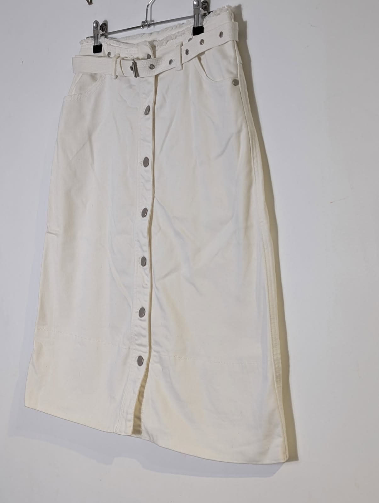 Seed Heritage White Denim Button-Front Midi Skirt - Size 8 — photo 2 of 6