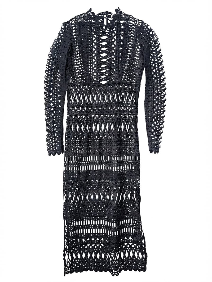 Shakuhachi Guipure Lace Midi Dress Black Women's AU 8