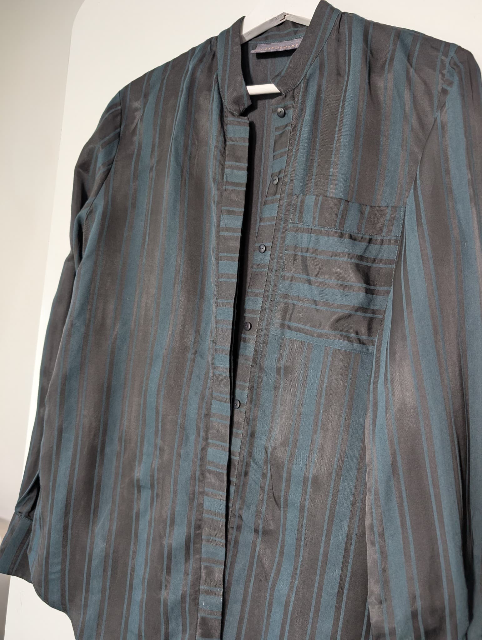 Silk Stripe Shirt and Wide Leg Trouser Set Dark Grey Size M — photo 2 of 8
