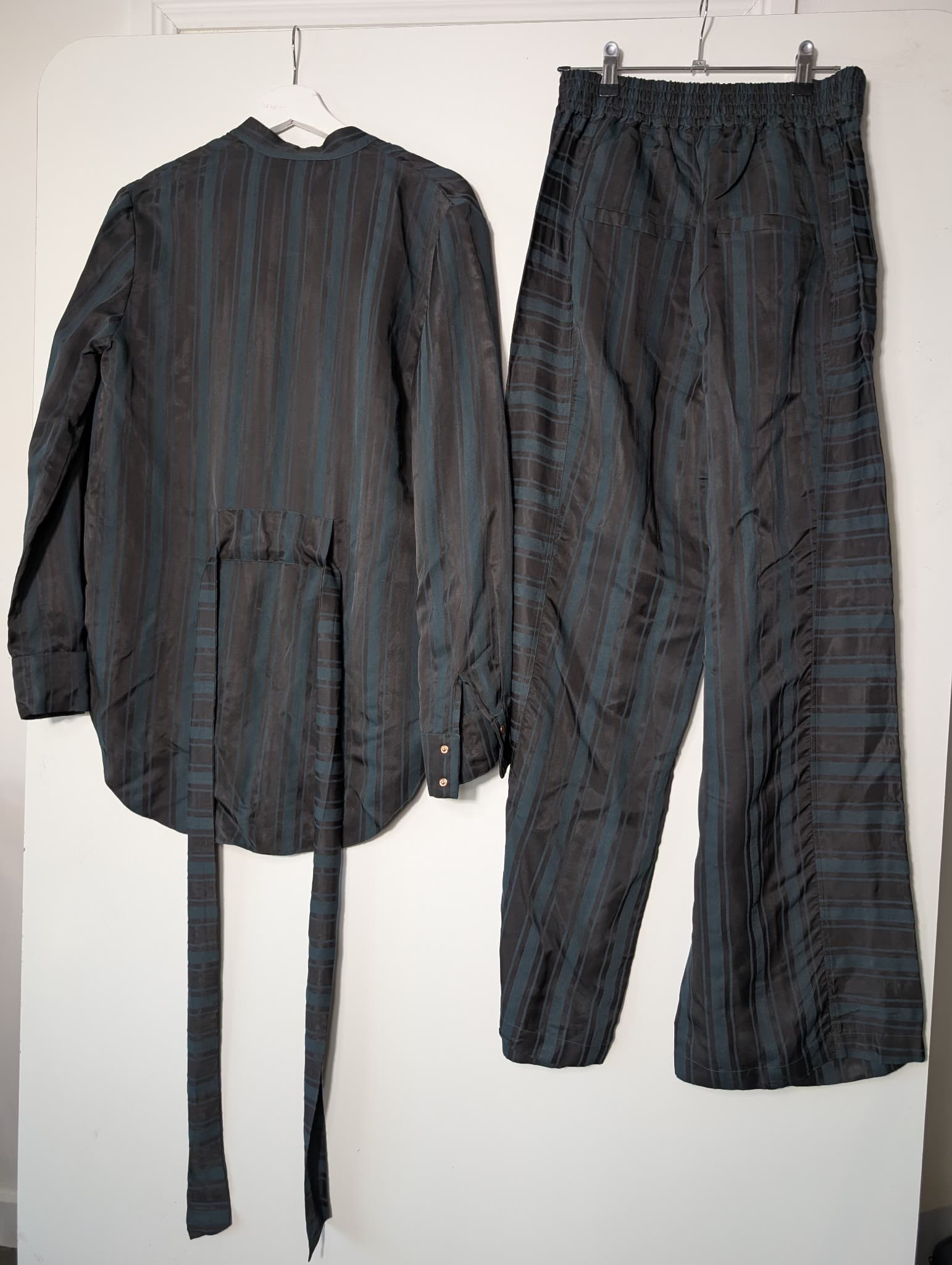 Silk Stripe Shirt and Wide Leg Trouser Set Dark Grey Size M — photo 5 of 8