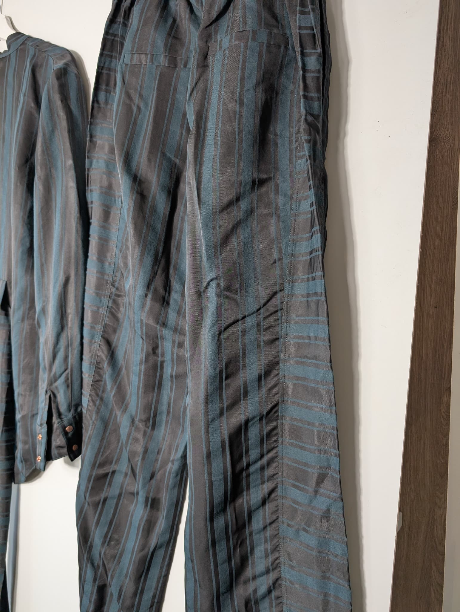 Silk Stripe Shirt and Wide Leg Trouser Set Dark Grey Size M — photo 6 of 8