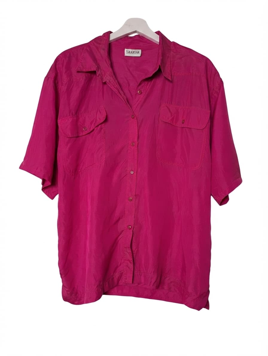 Silkstar Vintage Silk Button-Down Shirt Hot Pink — photo 1 of 6