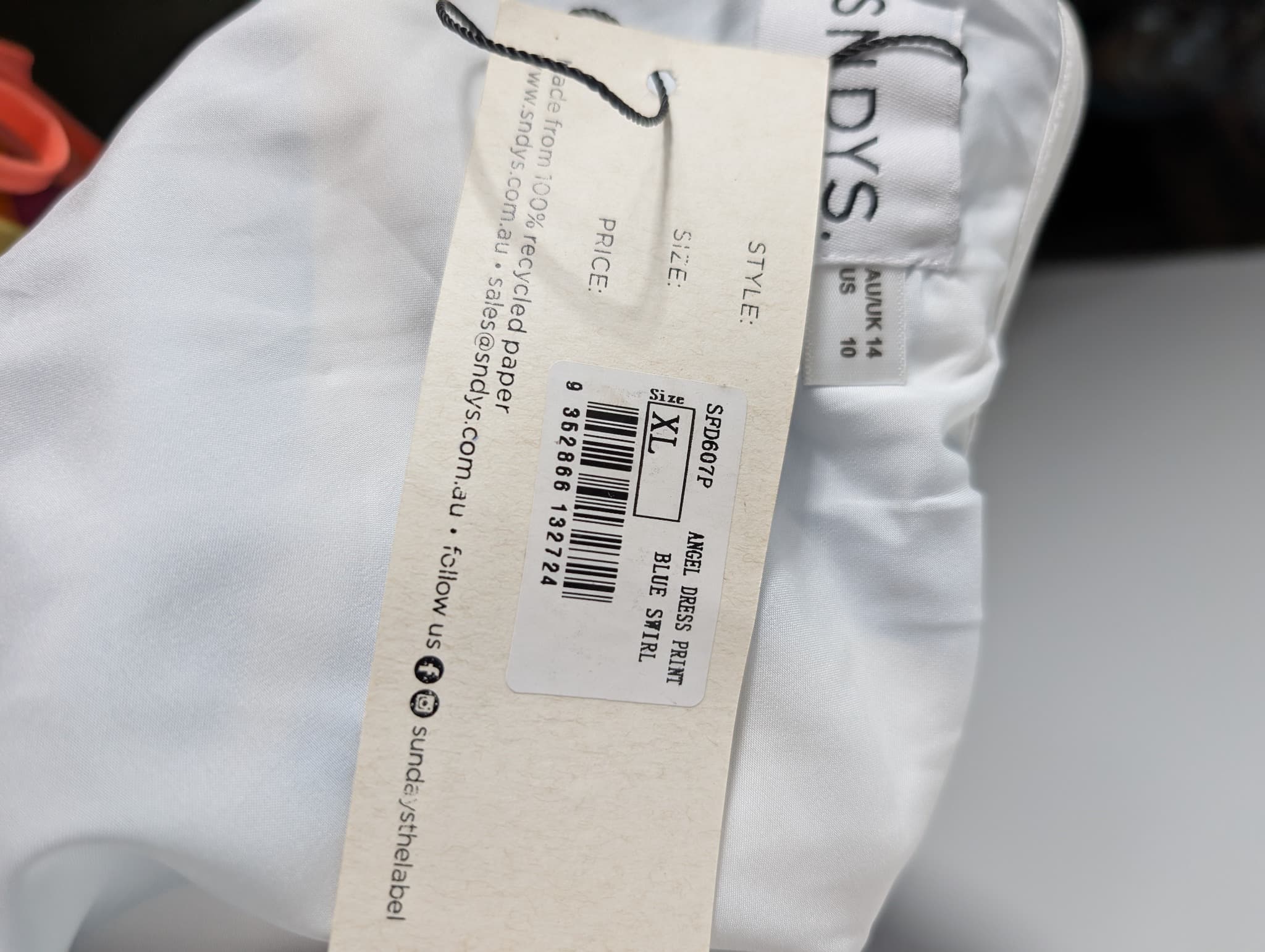 SNDYS. Satin Strapless Maxi Dress Blue & White Abstract Print Size 14 — photo 6 of 8