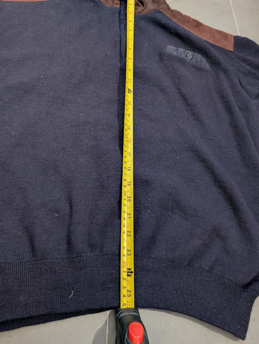 Sovrano Vintage Quarter-Zip Knit Sweater - Pure New Wool with Suede Patches — photo 2 of 8