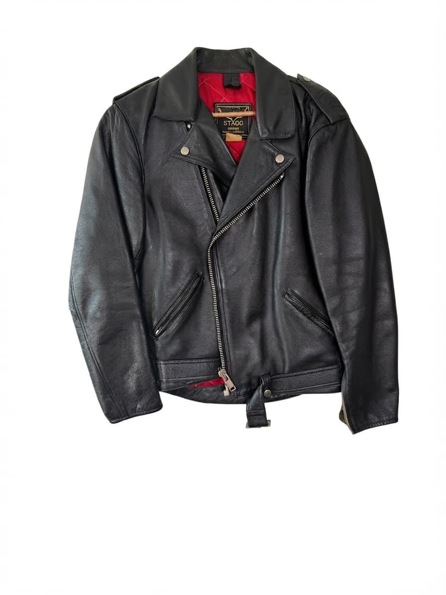 Stagg Melbourne Vintage Leather Biker Jacket Black Men's Size 5 — photo 1 of 7