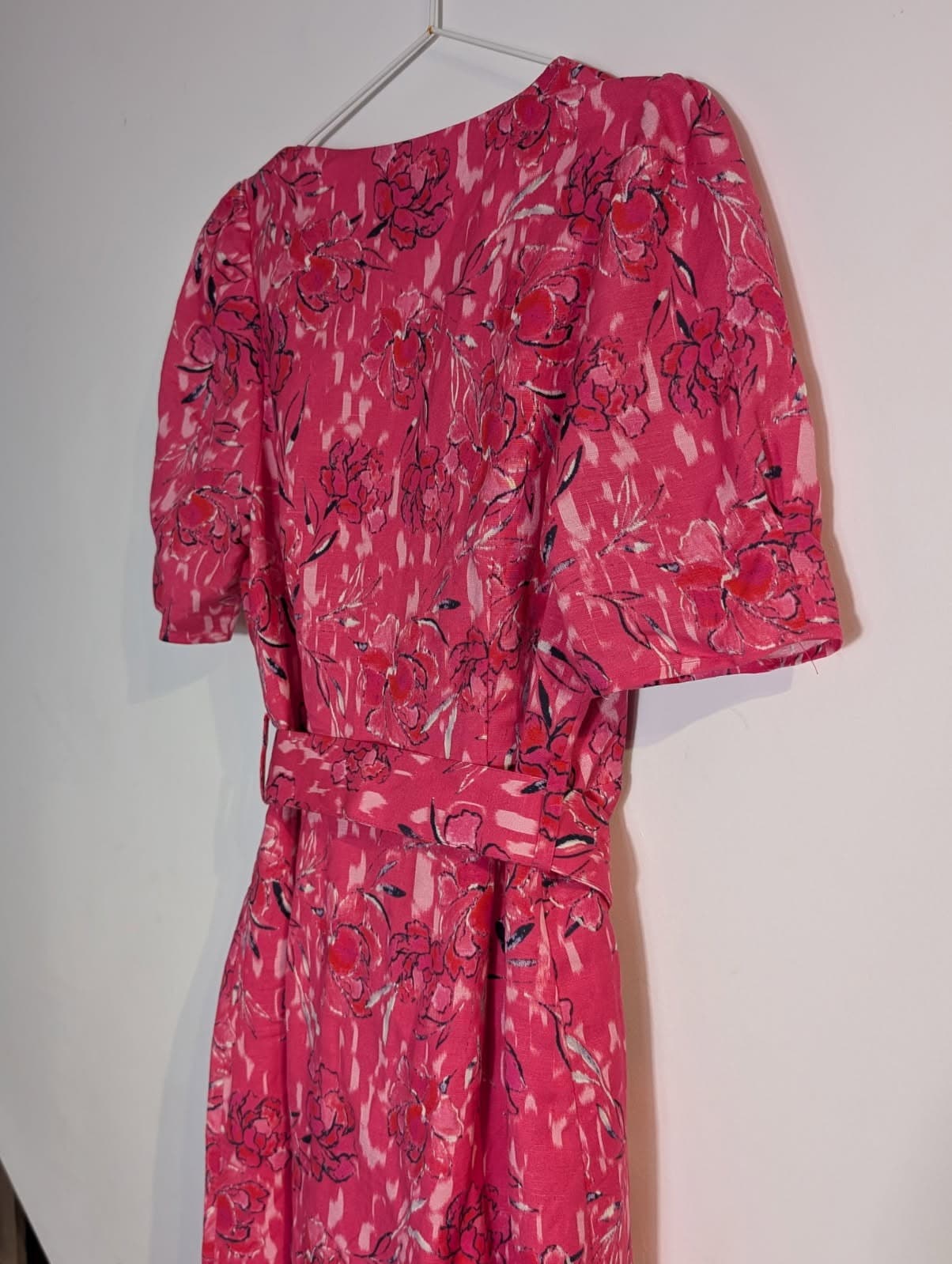 Steele. Pink Floral Linen Blend Wrap Dress - Size L — photo 2 of 7