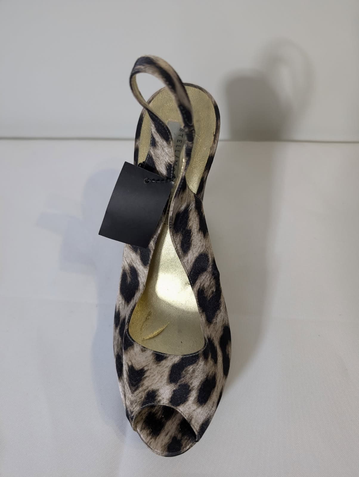 Stella McCartney Leopard Print Satin Peep Toe Wedge Sandals — photo 5 of 5