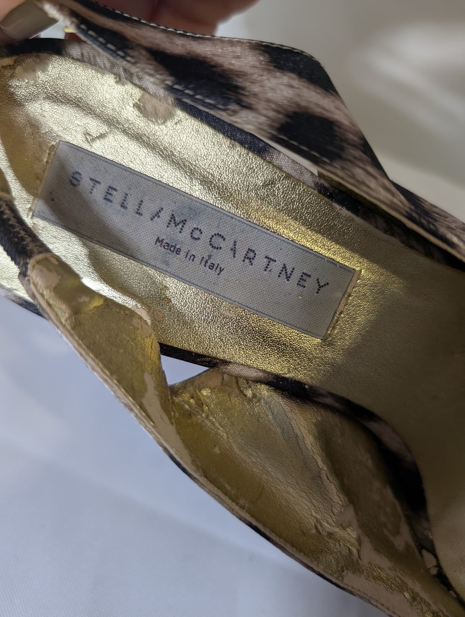Stella McCartney Leopard Print Satin Peep Toe Wedge Slingback Sandals Size 38 — photo 6 of 9