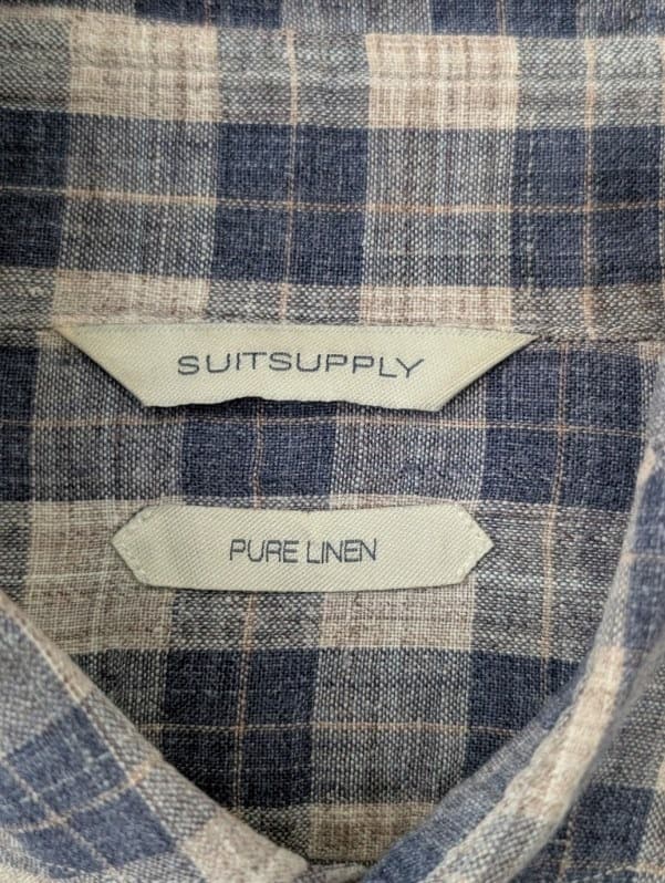 Suitsupply Men's Blue and White Check Pure Linen Shirt Size 37 / 14.5 — photo 8 of 10