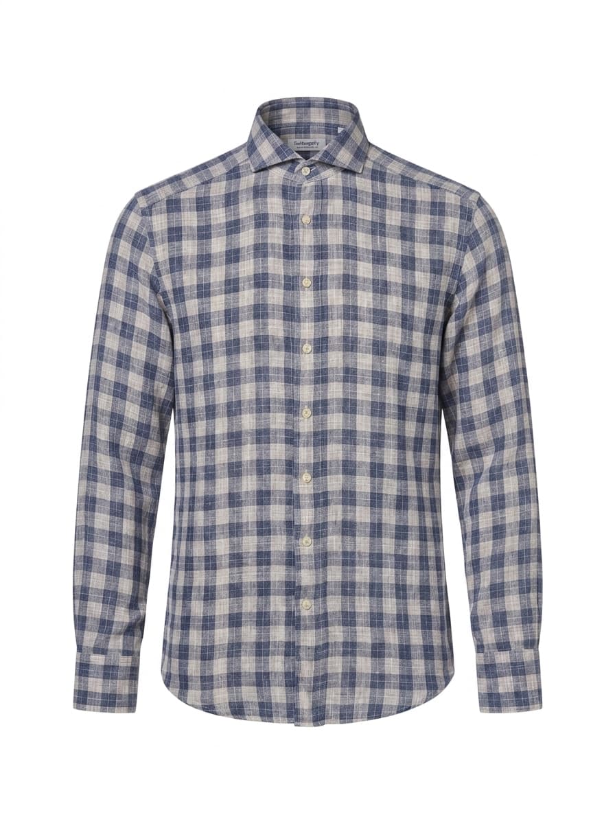 Suitsupply Men's Blue and White Check Pure Linen Shirt Size 37 / 14.5 — photo 1 of 10