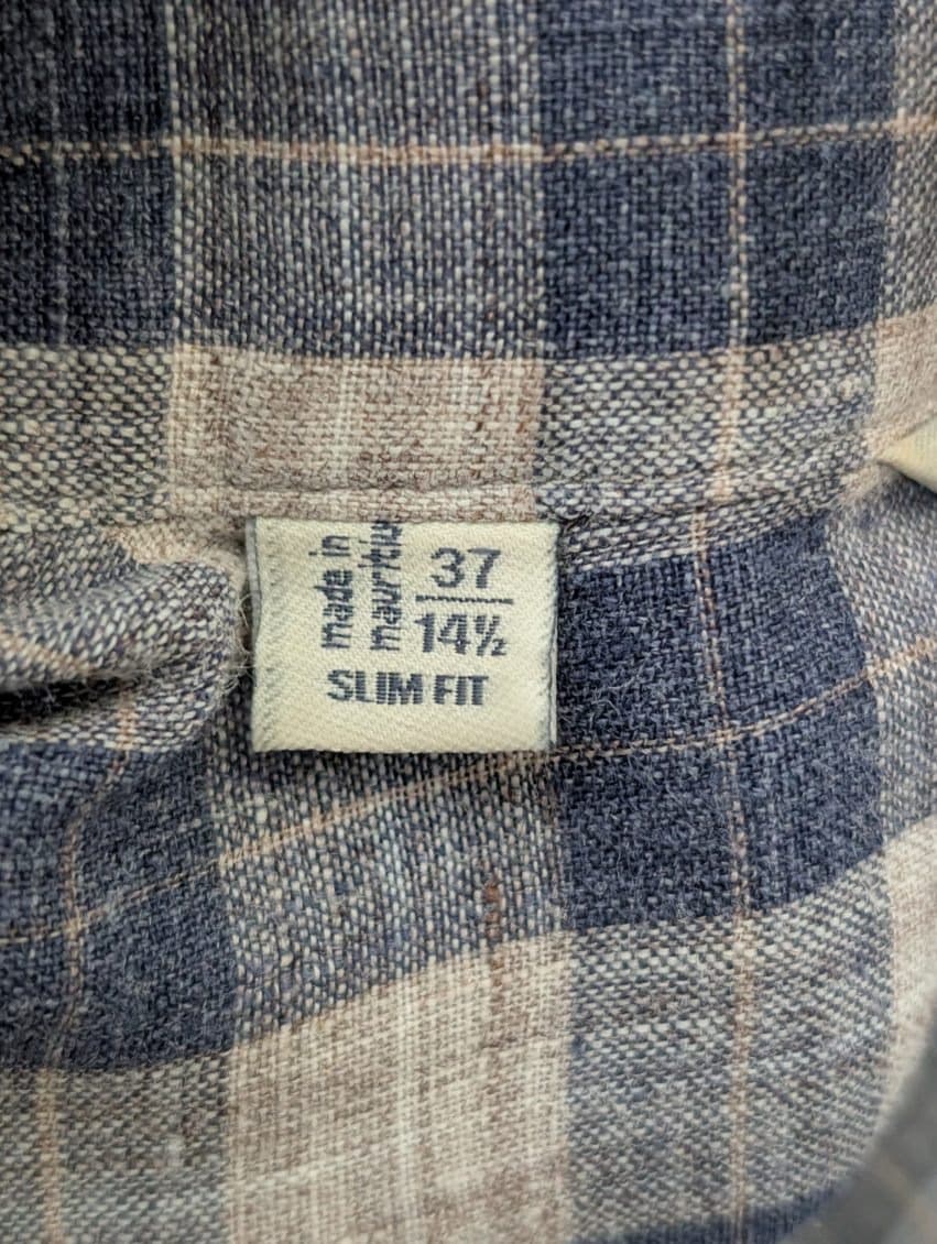 Suitsupply Men's Blue and White Check Pure Linen Shirt Size 37 / 14.5 — photo 4 of 10