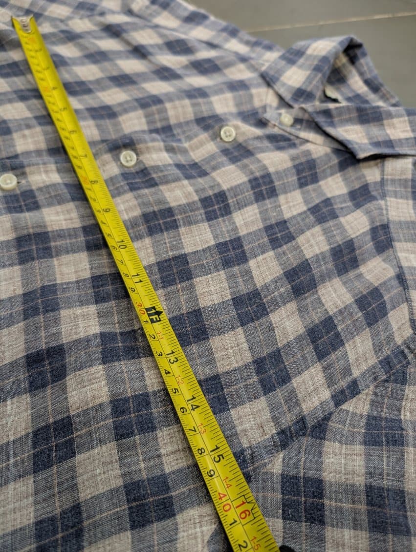 Suitsupply Men's Blue and White Check Pure Linen Shirt - Slim Fit — photo 5 of 9