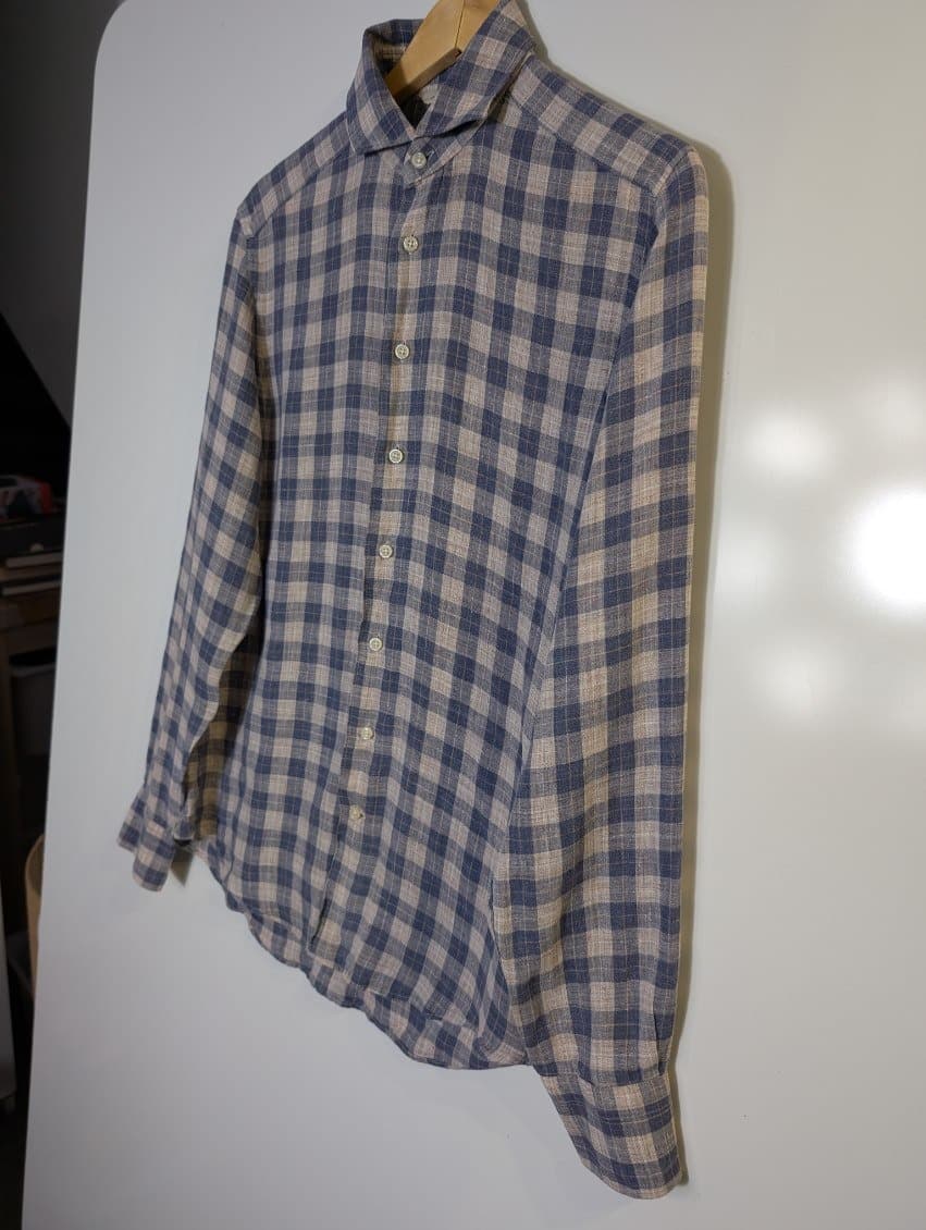 Suitsupply Men's Blue and White Check Pure Linen Shirt - Slim Fit — photo 9 of 9