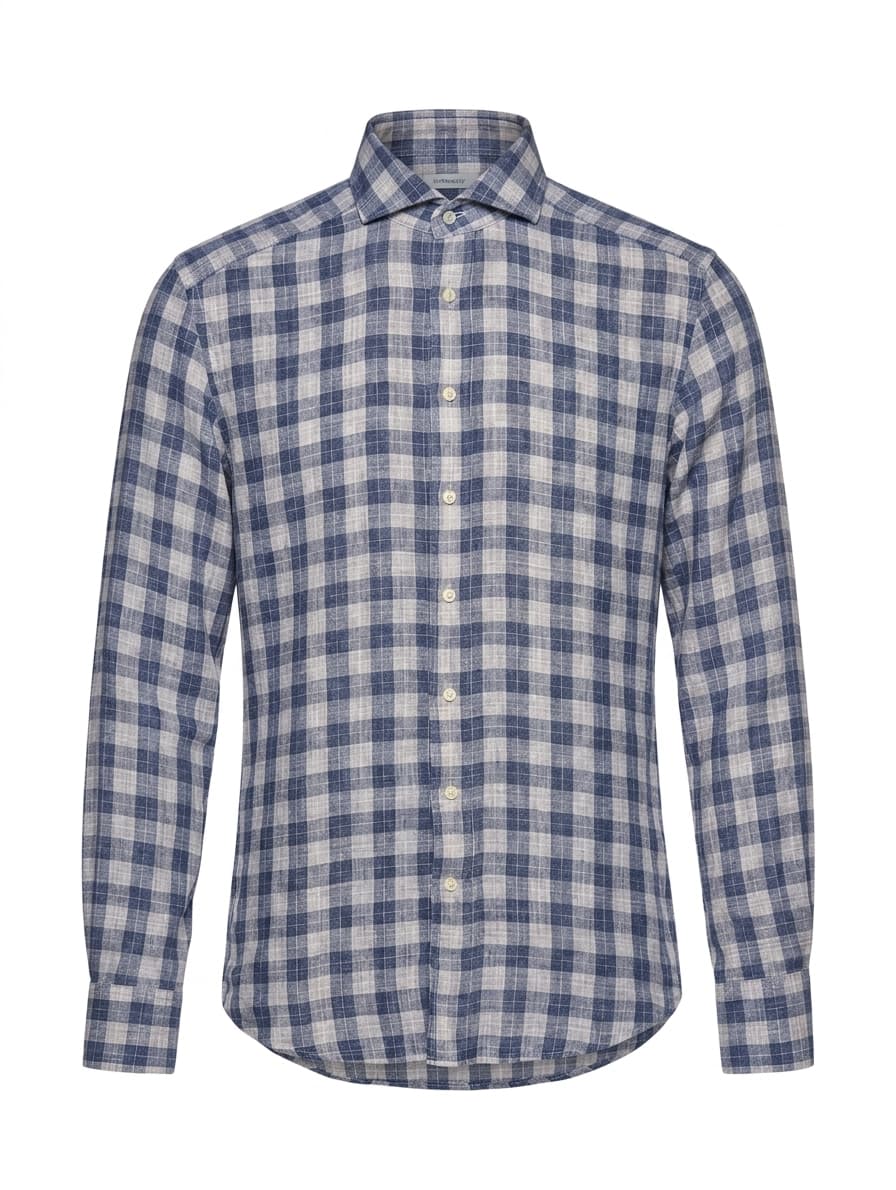 Suitsupply Men's Blue and White Check Pure Linen Shirt - Slim Fit — photo 1 of 9