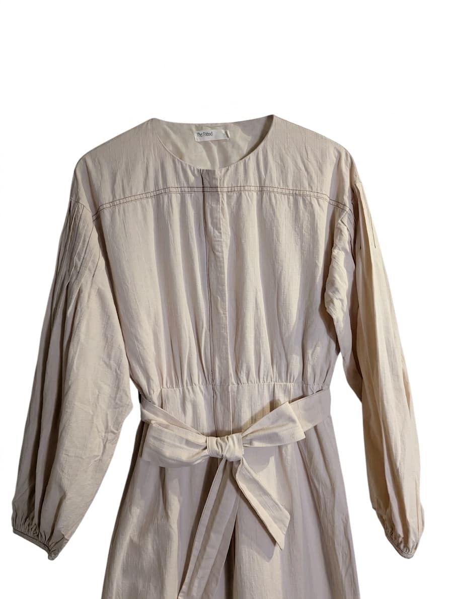 The Fated Long Sleeve Midi Dress Beige With Waist Tie — photo 1 of 12