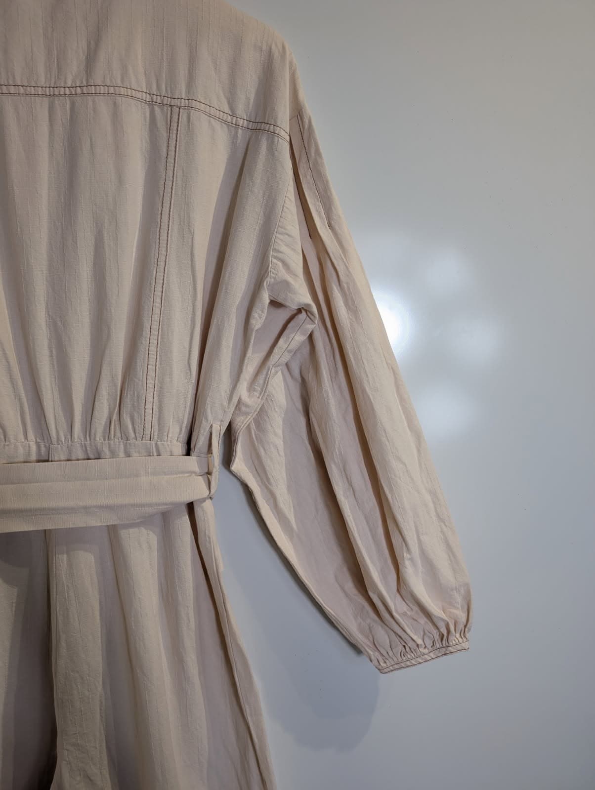 The Fated Long Sleeve Midi Dress Beige With Waist Tie — photo 4 of 12