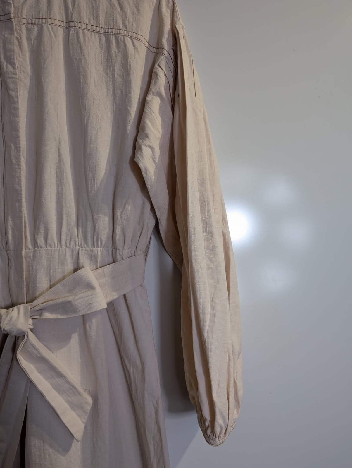 The Fated Long Sleeve Midi Dress Beige With Waist Tie — photo 5 of 12