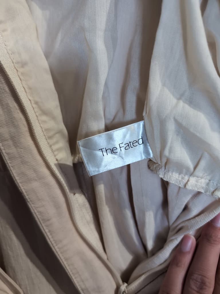 The Fated Long Sleeve Midi Dress Beige With Waist Tie — photo 7 of 12