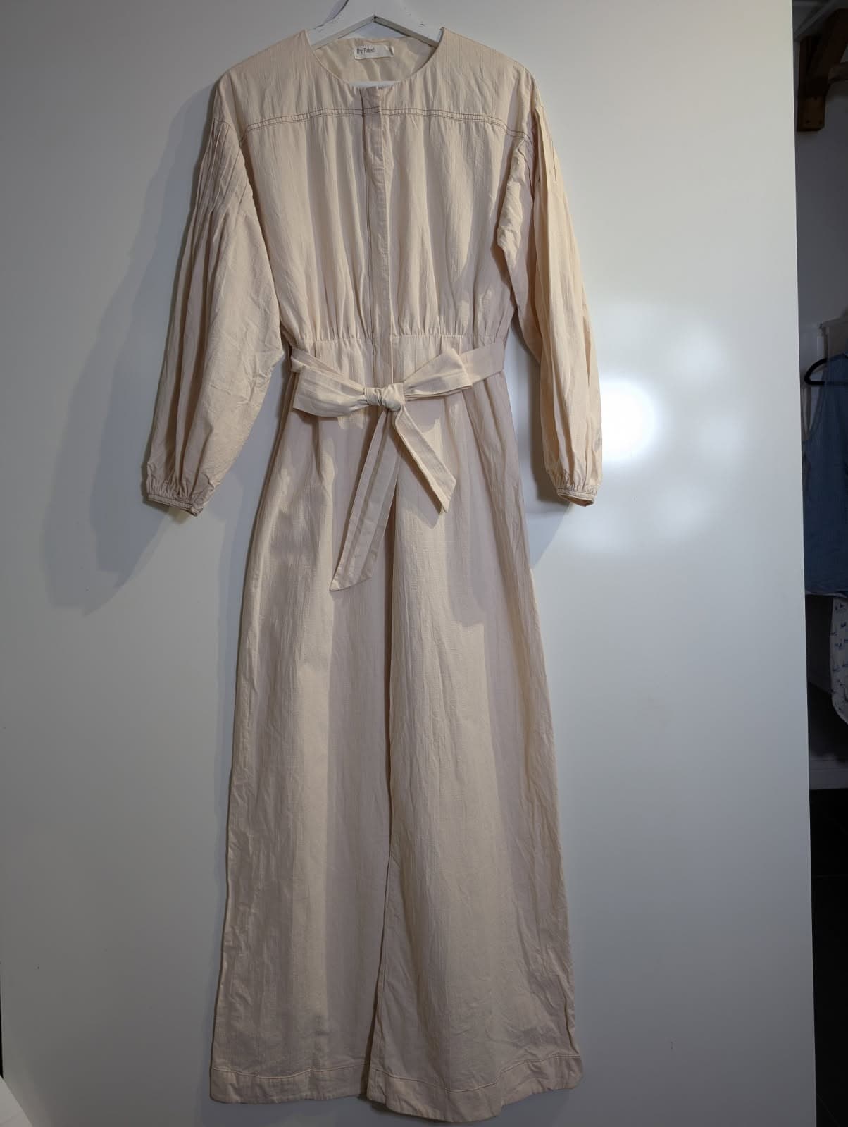 The Fated Long Sleeve Midi Dress Beige With Waist Tie — photo 8 of 12
