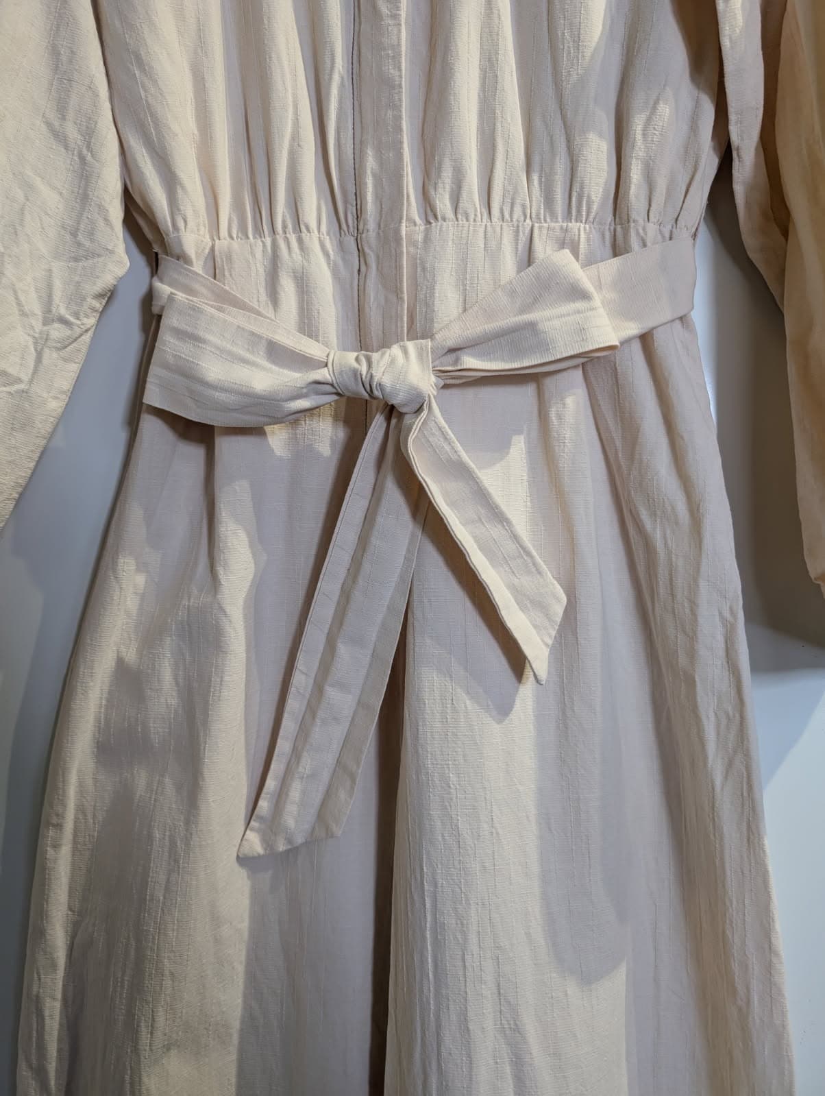 The Fated Long Sleeve Midi Dress Beige With Waist Tie — photo 9 of 12