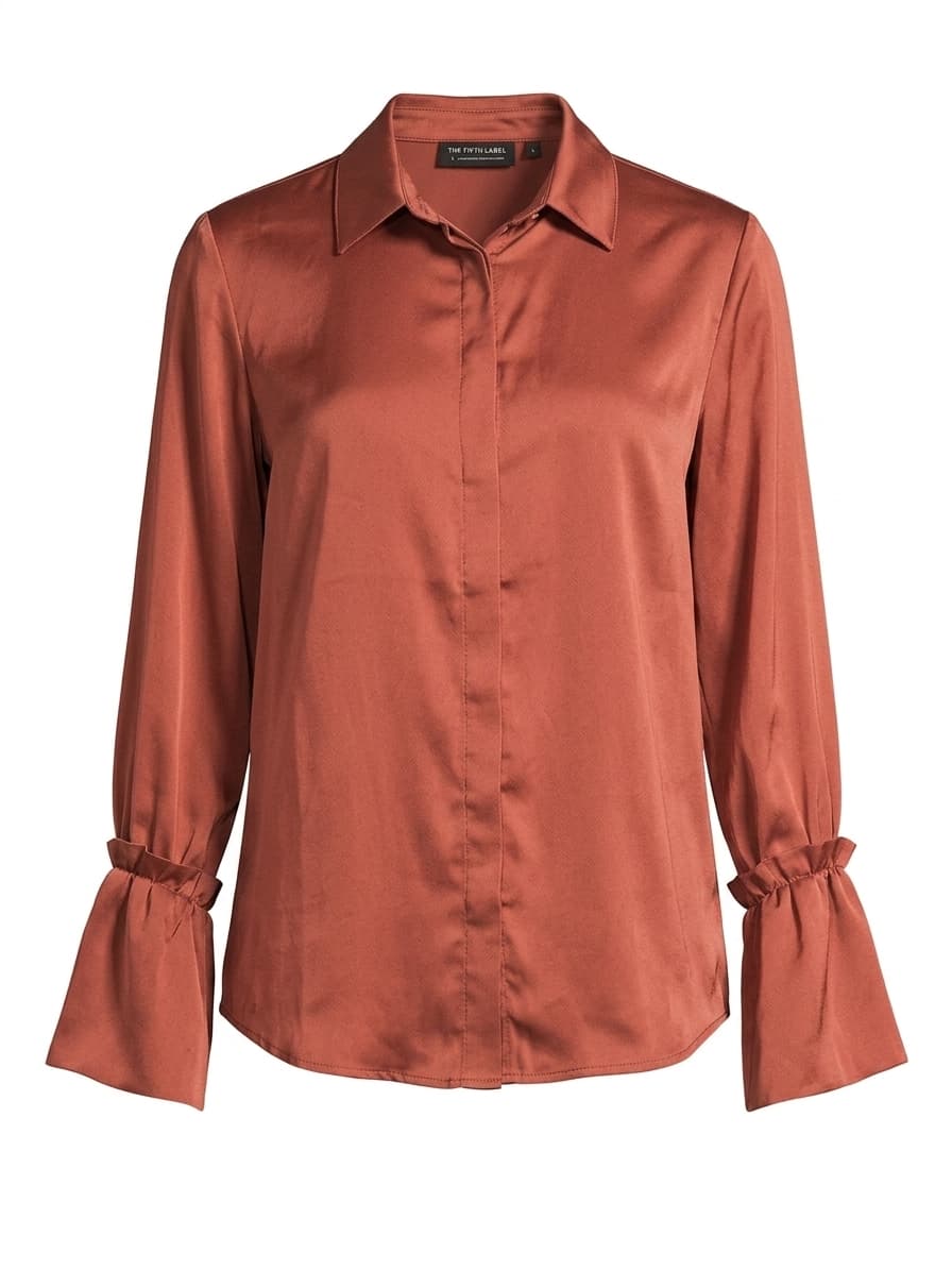 The Fifth Label Satin Button-Down Shirt Rust Size S — photo 1 of 2