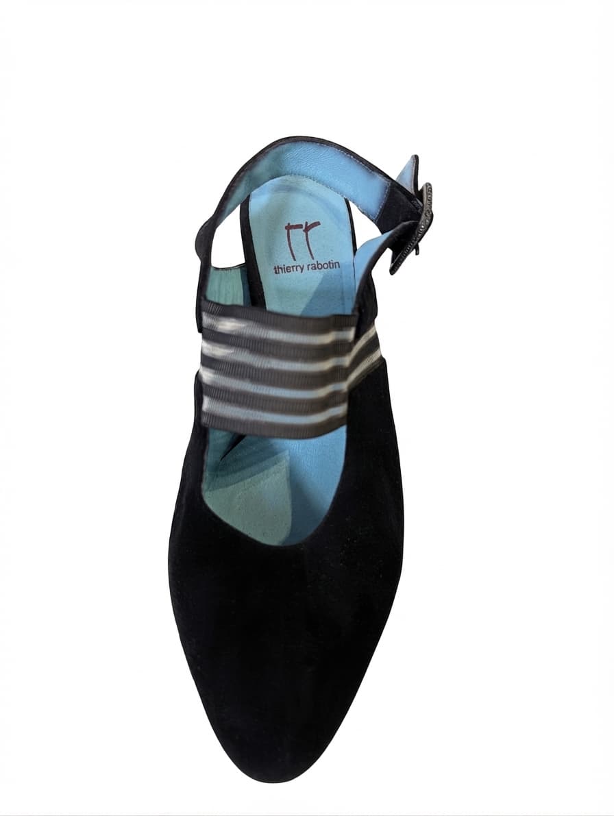 Thierry Rabotin Suede Slingback Heels Black Striped Strap — photo 1 of 6