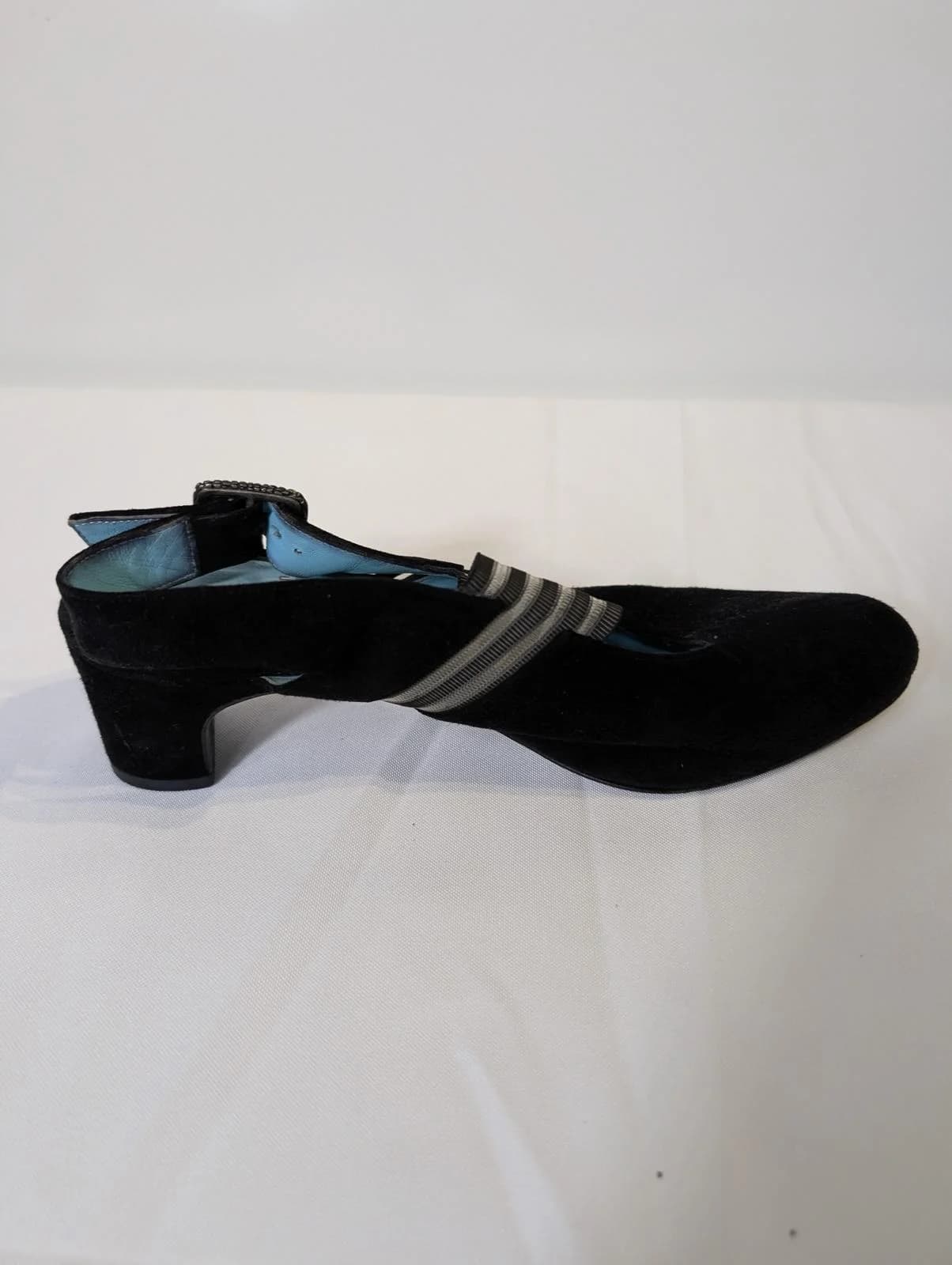 Thierry Rabotin Suede Slingback Heels Black Striped Strap — photo 2 of 6