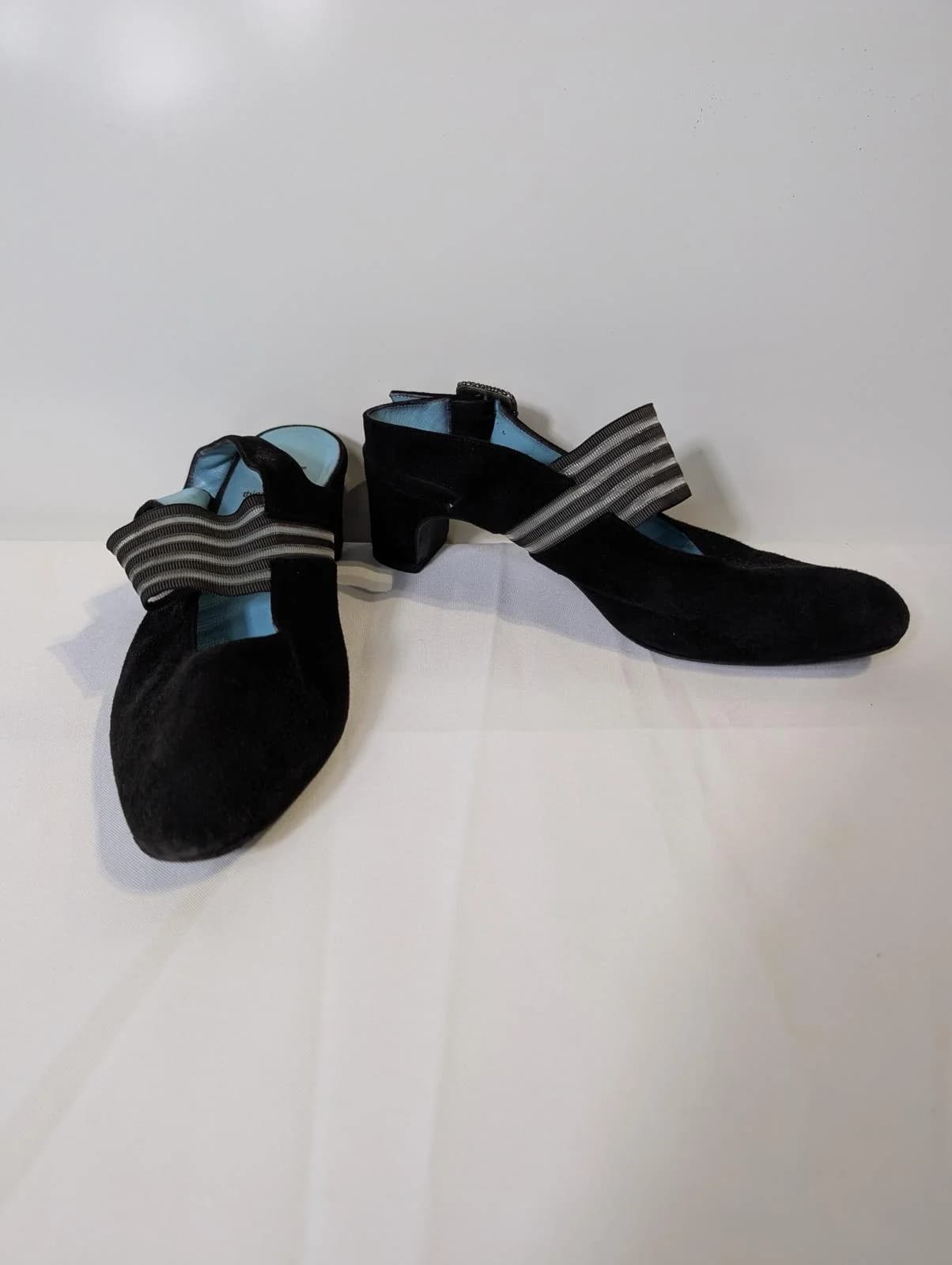 Thierry Rabotin Suede Slingback Heels Black Striped Strap — photo 3 of 6