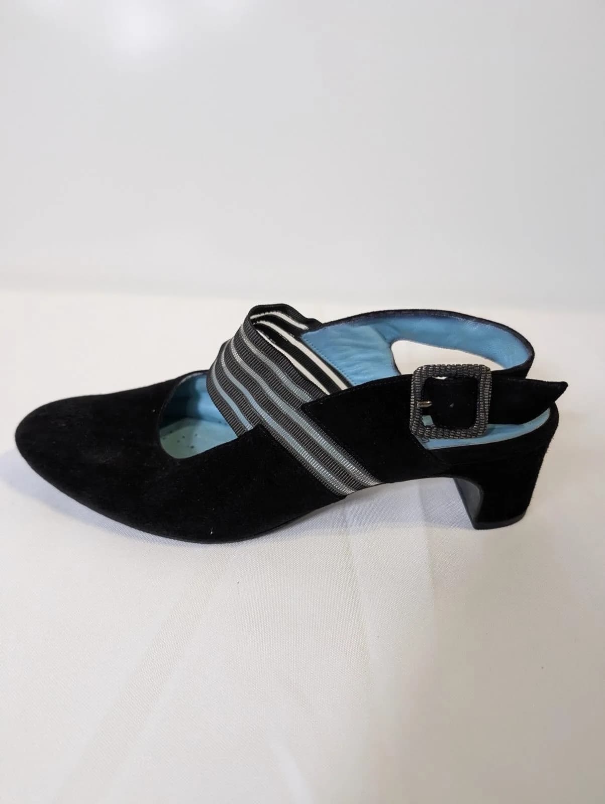 Thierry Rabotin Suede Slingback Heels Black Striped Strap — photo 4 of 6