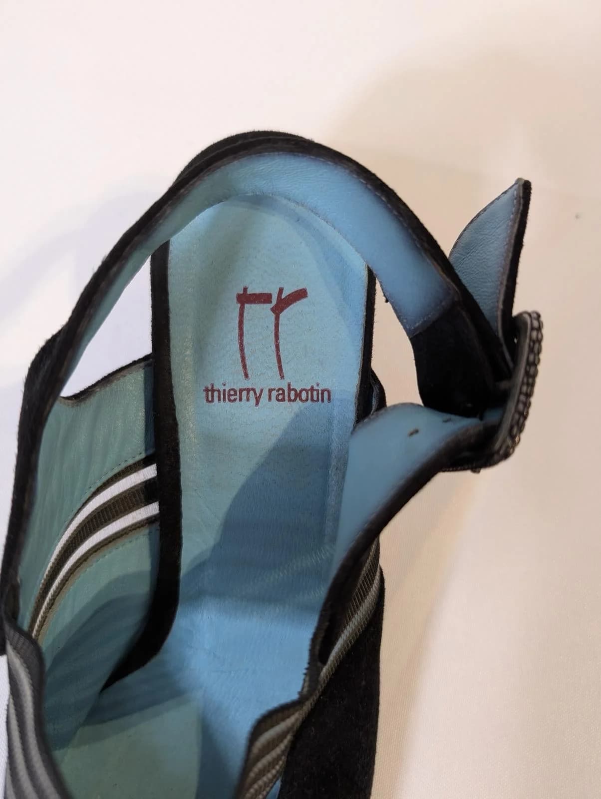 Thierry Rabotin Suede Slingback Heels Black Striped Strap — photo 6 of 6