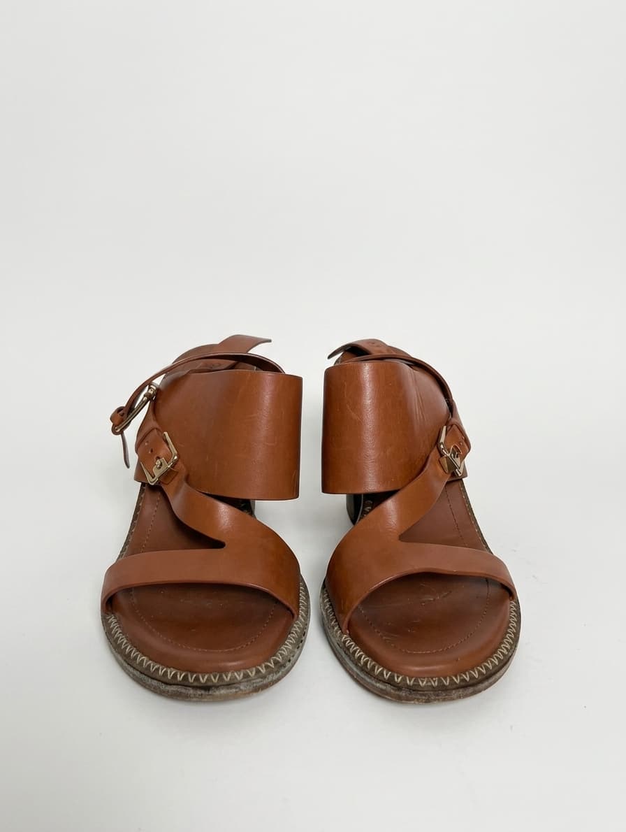 Tod's Leather Block Heel Sandals Tan Brown EU 37 — photo 1 of 7