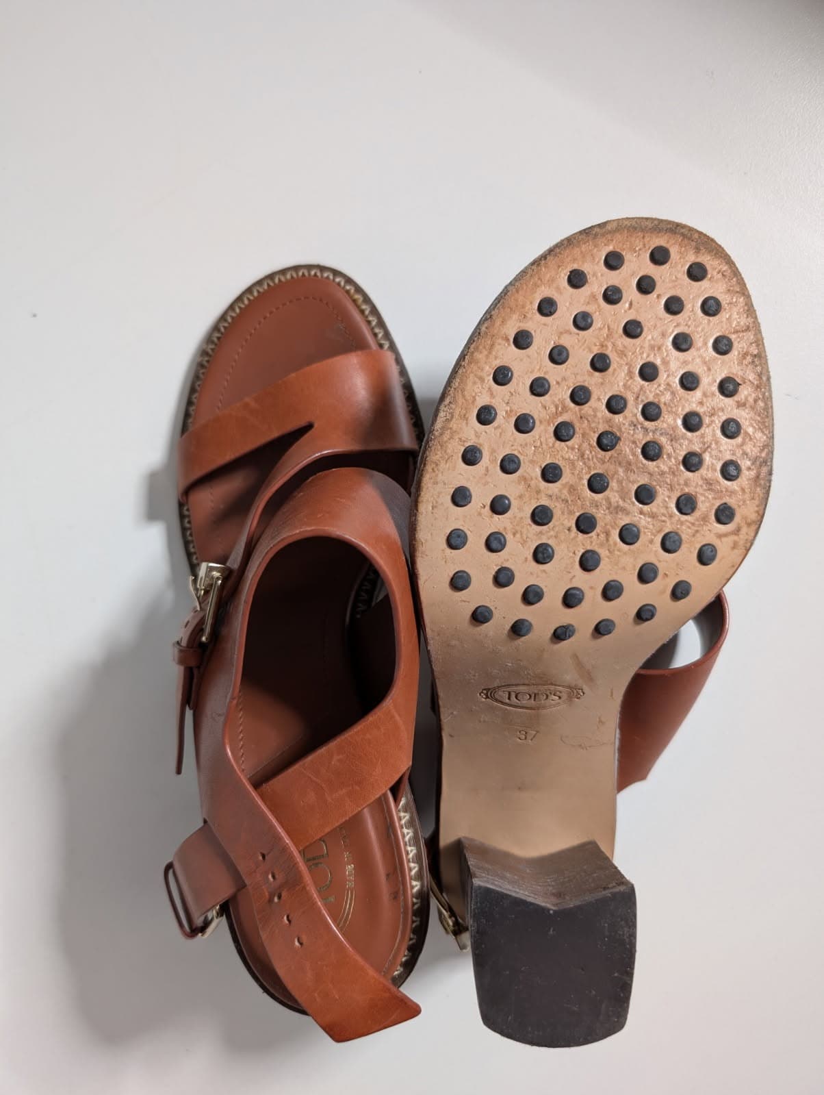 Tod's Tan Leather Block Heel Sandals - EU 37 — photo 5 of 7