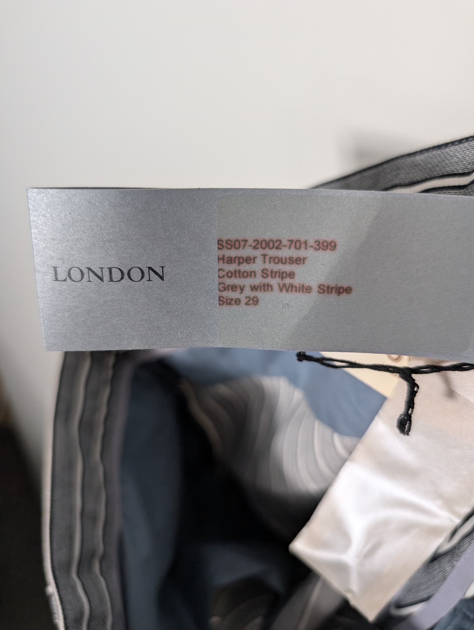 Todd Lynn Harper Striped Cotton Trousers Grey White Size 29 — photo 7 of 7