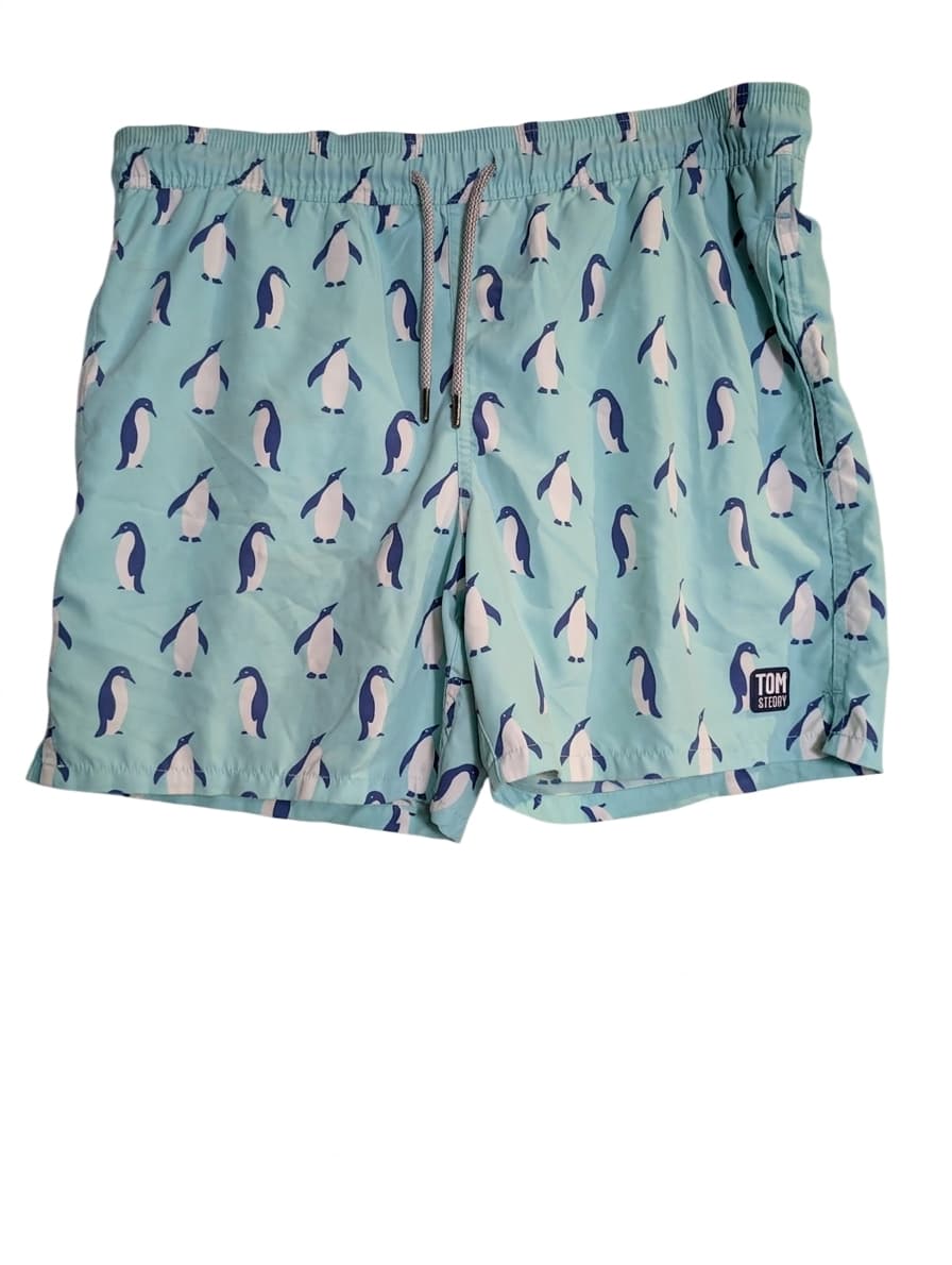 Tom & Teddy Penguin Print Swim Trunks Light Blue Men's Small — photo 1 of 6
