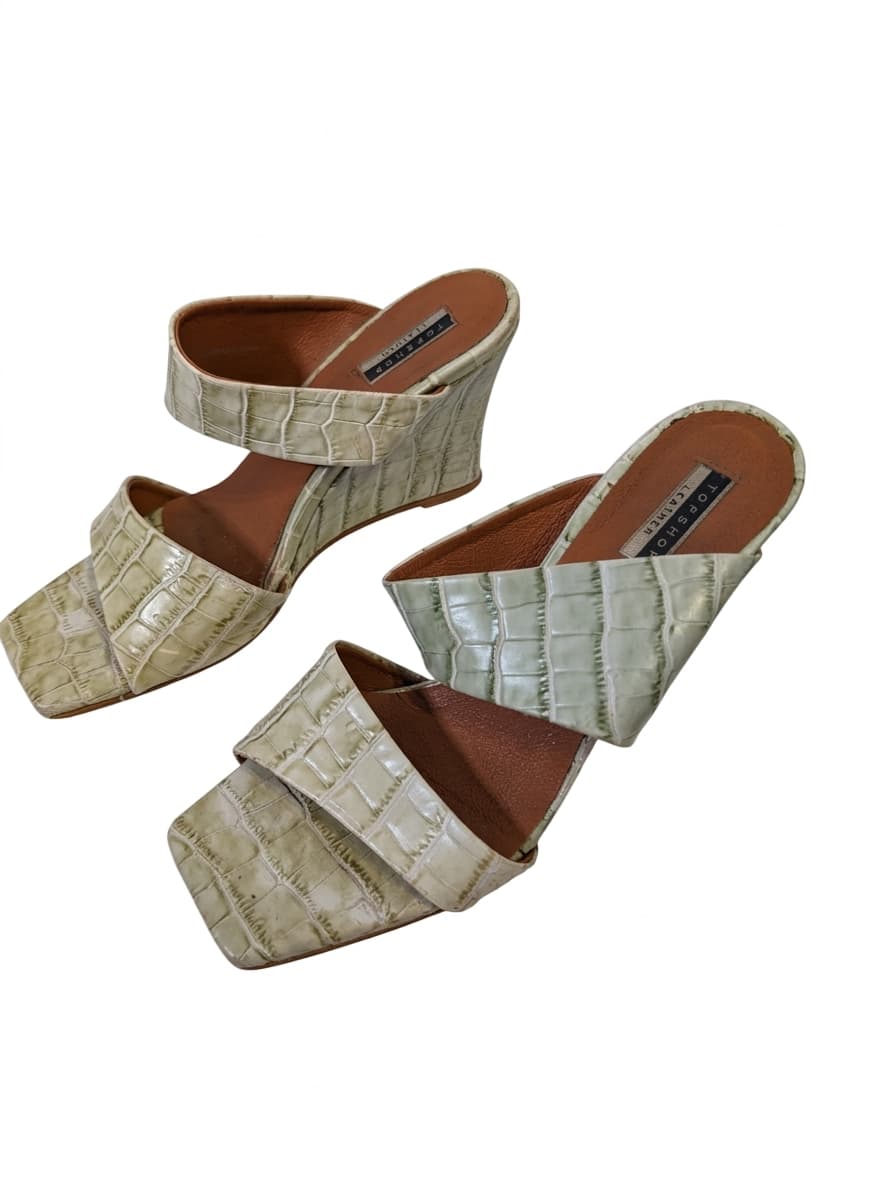 Topshop Croc-Embossed Leather Wedge Mules Sage Green EU 37 — photo 1 of 4