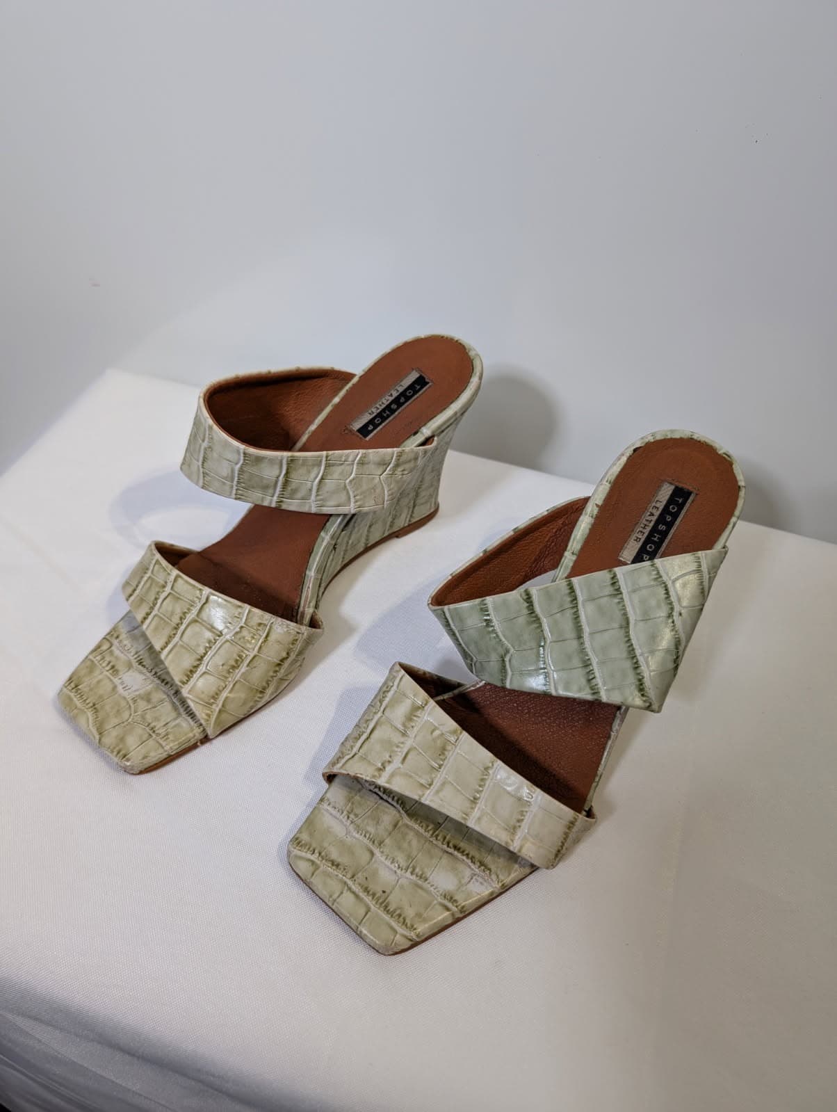 Topshop Croc-Embossed Leather Wedge Mules Sage Green EU 37 — photo 2 of 4