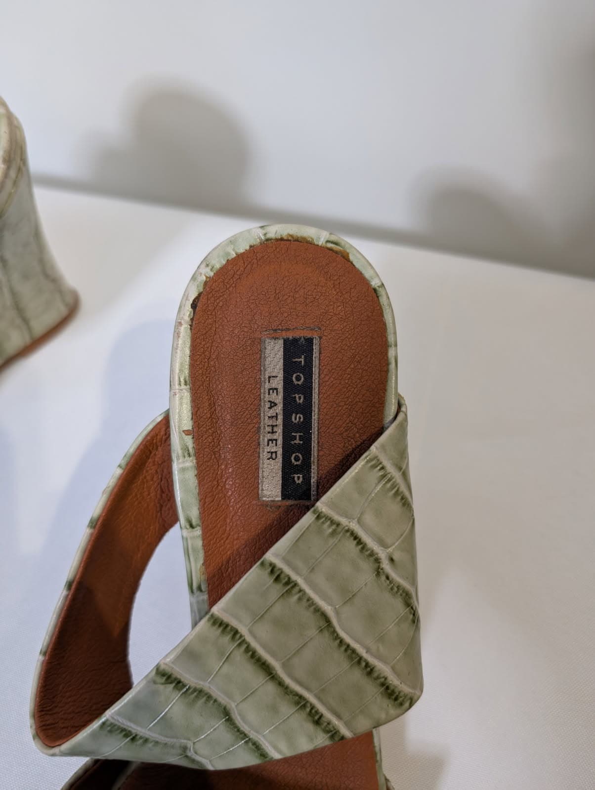 Topshop Croc-Embossed Leather Wedge Mules Sage Green EU 37 — photo 4 of 4